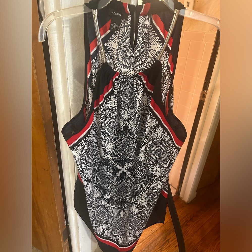 Red white and blue fancy scarf like top